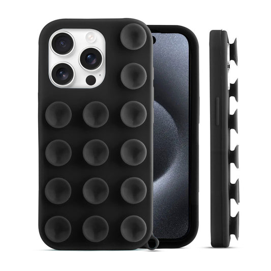 Glossy Colorful Liquid Silicone Comfort Grip Suction Case for Apple iPhone 15 Pro with Soft Touch Matte Finish & Built in Suction Pads