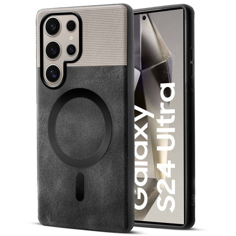 Smooth PU Leather Back Cover for Samsung S24 Ultra 5G , MagSafe Support & Soft Fabric Inside