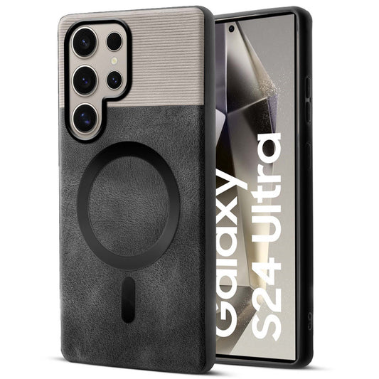 Smooth PU Leather Back Cover for Samsung S24 Ultra 5G , MagSafe Support & Soft Fabric Inside