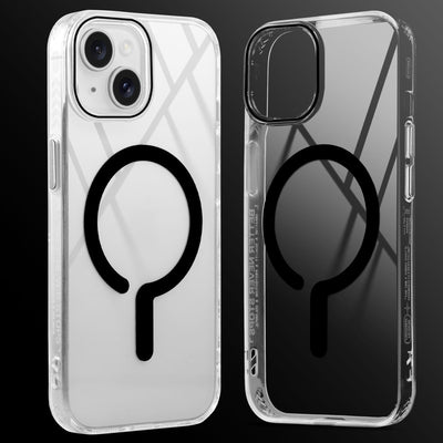 Crystal Clear Airbag Bumper MagSafe Compatible Back Case For Apple iPhone 14 with Metal Finish Buttons