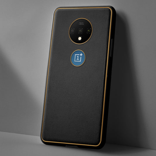 Electroplated Frame Leather Back Cover for OnePlus 7T