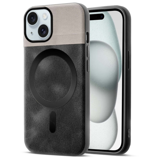 Smooth PU Leather Back Cover for Apple iPhone 15 , MagSafe Support & Soft Fabric Inside