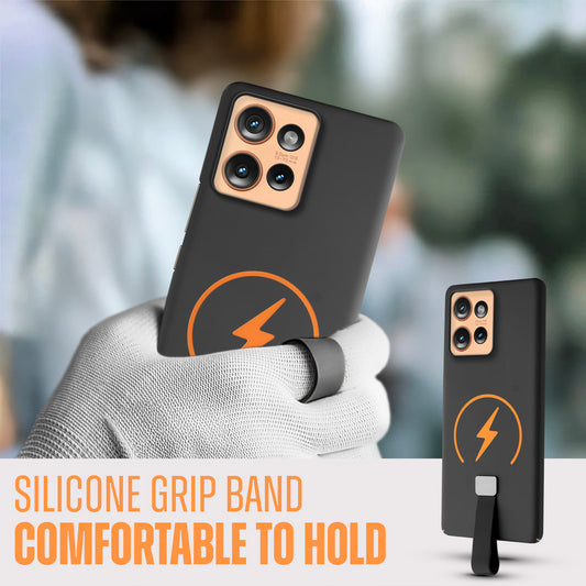 Compact and Stylish Silicon Finish Hard Cover For Motorola Moto Edge 50 5G with Integrated Grip Strap & MagSafe Charging Support