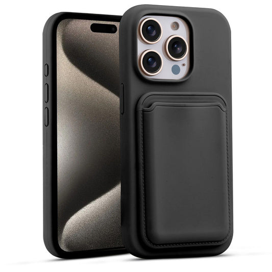 Silicon Magnetic Wireless Charging Back Case For Apple iPhone 15 Pro Max with Detachable Card Holder