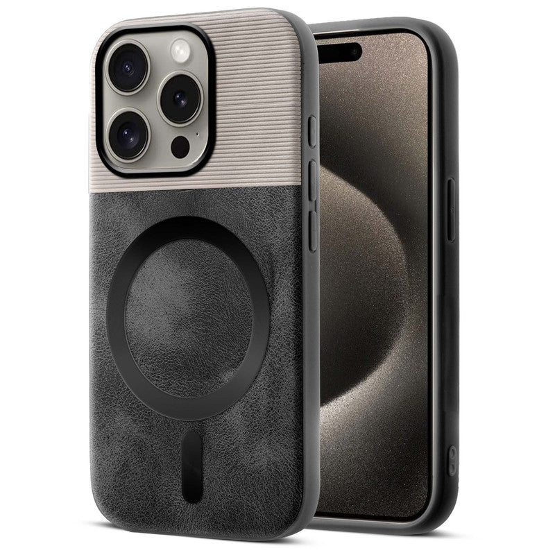 Smooth PU Leather MagSafe Back Cover for Apple iPhone 15 Pro Max