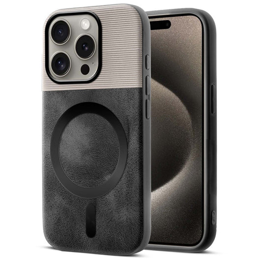 Smooth PU Leather MagSafe Back Cover for Apple iPhone 15 Pro Max