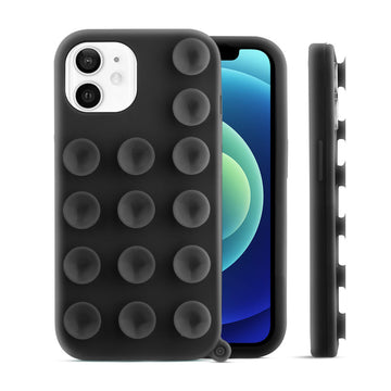 Glossy Colorful Liquid Silicone Comfort Grip Suction Case for Apple iPhone 12 with Soft Touch Matte Finish & Built in Suction Pads