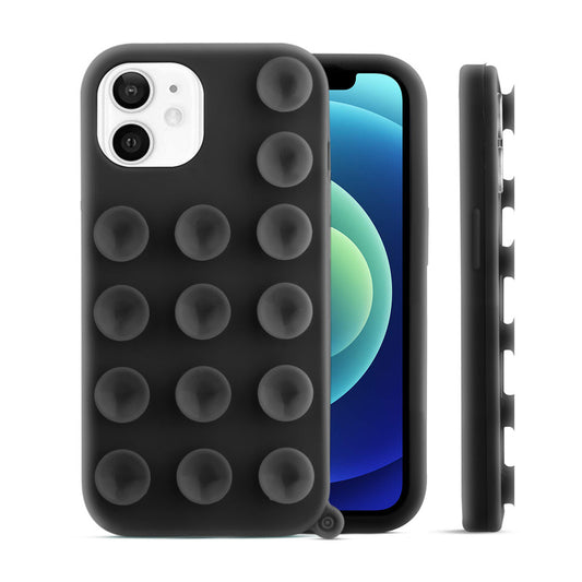 Glossy Colorful Liquid Silicone Comfort Grip Suction Case for Apple iPhone 12 with Soft Touch Matte Finish & Built in Suction Pads