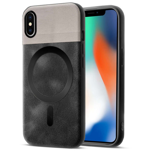 Smooth PU Leather Back Cover for Apple iPhone X , MagSafe Support & Soft Fabric Inside