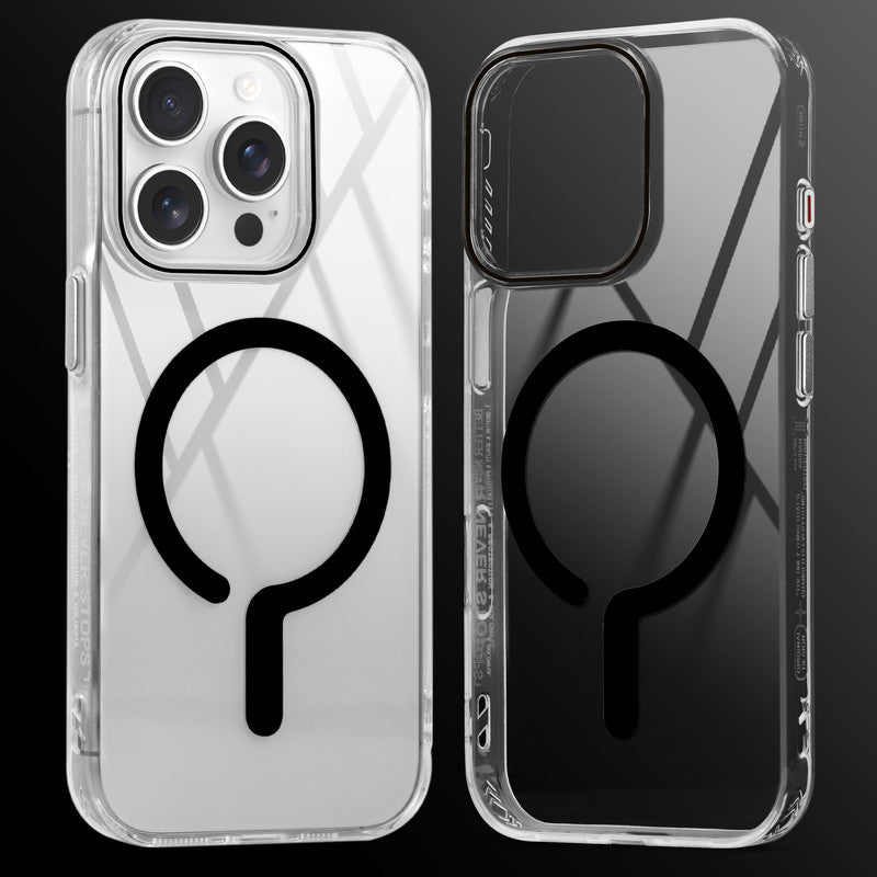 Crystal Clear Airbag Bumper MagSafe Compatible Back Case For Apple iPhone 15 Pro with Metal Finish Buttons
