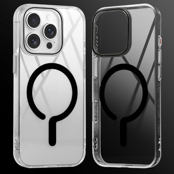 Crystal Clear Airbag Bumper MagSafe Compatible Back Case For Apple iPhone 15 Pro with Metal Finish Buttons