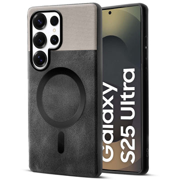 Smooth PU Leather Back Cover for Samsung S25 Ultra 5G , MagSafe Support & Soft Fabric Inside