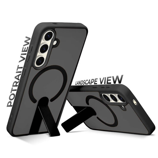 3-in-1 Frosted Back Case for Samsung S24 5G with Magnetic Support, Vertical Stand & Silicone Grip