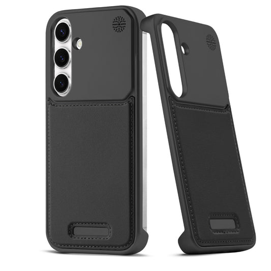 Elegant Designed Metallic Finish Leather Bracket Case For Samsung S24 5G