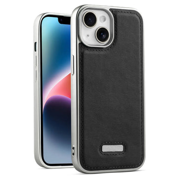 Sophisticated Leather Cover for Apple iPhone 14 with Shiny Silver Edges, Stitched Back Design & Hard Shell Protection