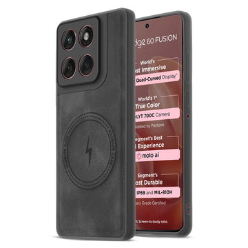 Refined PU Leather Case for Motorola Moto Edge 60 Fusion 5G , with Support for MagSafe & Wireless Accessories