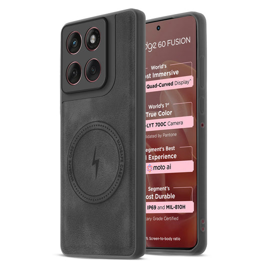Refined PU Leather Case for Motorola Moto Edge 60 Fusion 5G , with Support for MagSafe & Wireless Accessories