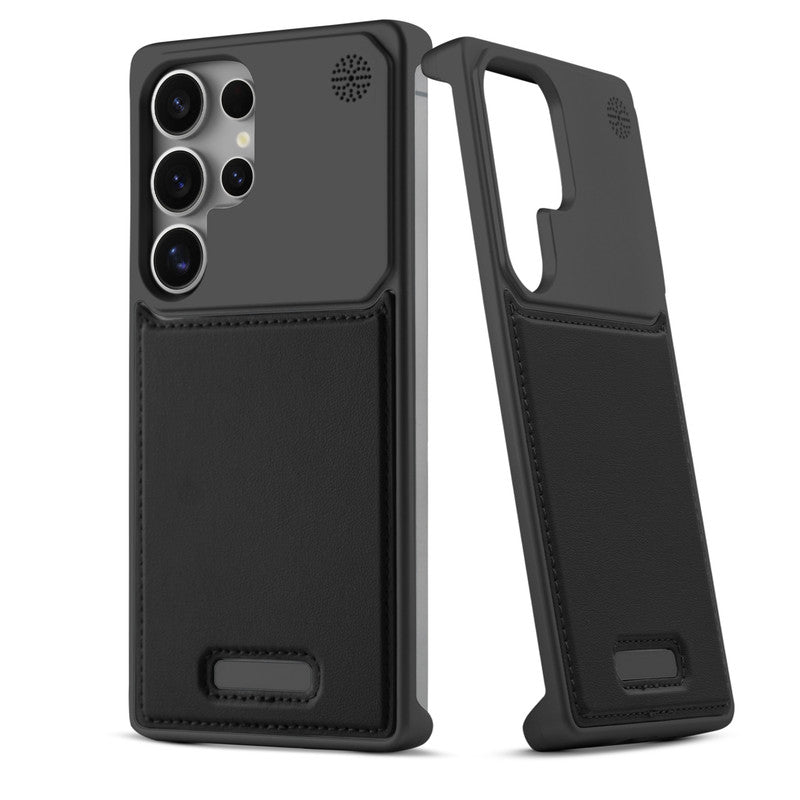 Elegant Designed Metallic Finish Leather Bracket Case For Samsung S24 Ultra 5G