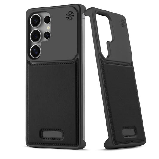 Elegant Designed Metallic Finish Leather Bracket Case For Samsung S24 Ultra 5G
