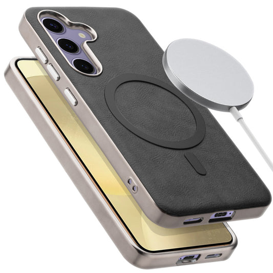 Premium Faux Leather MagSafe Compatible Case for Samsung S25 5G With Metal Finish Edges