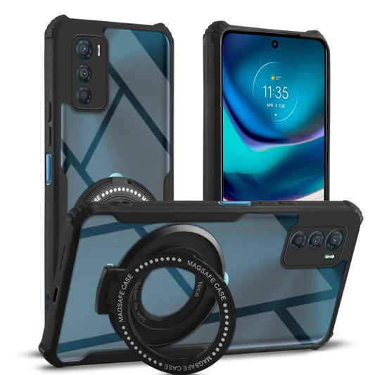 Premium Acrylic Transparent Case with Matte Ring Holder Kickstand Back Cover for Motorola Moto G42