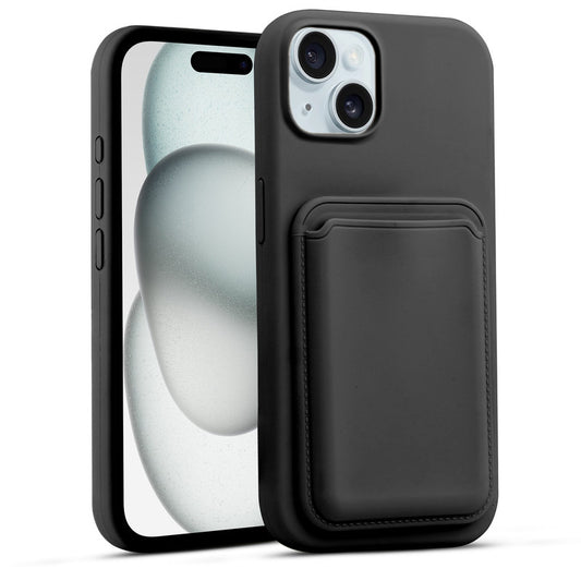 Silicon Magnetic Wireless Charging Back Case For Apple iPhone 15 with Detachable Card Holder