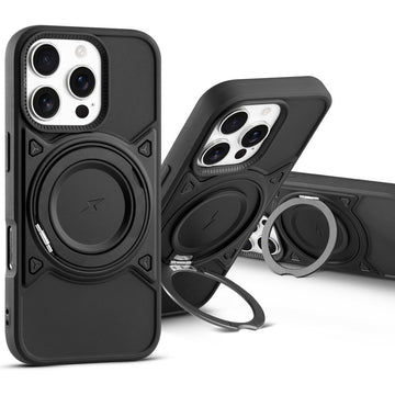 MagSafe Compatible with Metal Finish Ring Stand & Silicone Grip Back Case For Apple iPhone 16 Pro