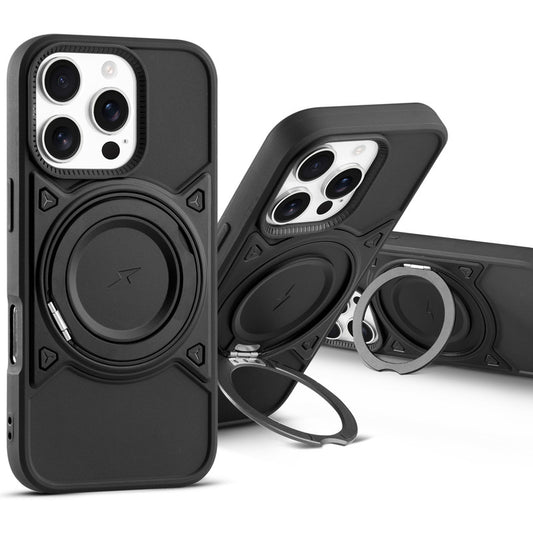 MagSafe Compatible with Metal Finish Ring Stand & Silicone Grip Back Case For Apple iPhone 16 Pro