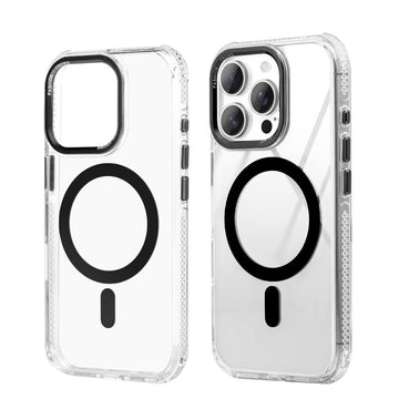 Premium Crystal Clear Hard Back Case For Apple iPhone 15 Pro with Strong MagSafe Magnet & Colored Metal finish Ring Camera Protection