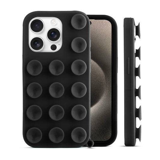 Glossy Colorful Liquid Silicone Comfort Grip Suction Case for Apple iPhone 15 Pro Max with Soft Touch Matte Finish & Built in Suction Pads