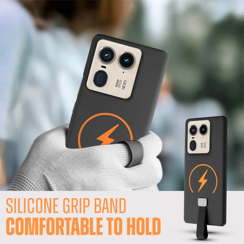 Compact and Stylish Silicon Finish Hard Cover For Motorola Moto Edge 50 Ultra 5G with Integrated Grip Strap & MagSafe Charging Support