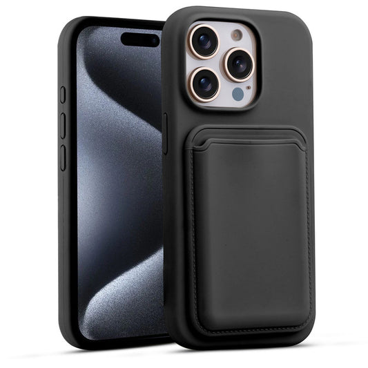 Silicon Magnetic Wireless Charging Back Case For Apple iPhone 15 Pro with Detachable Card Holder
