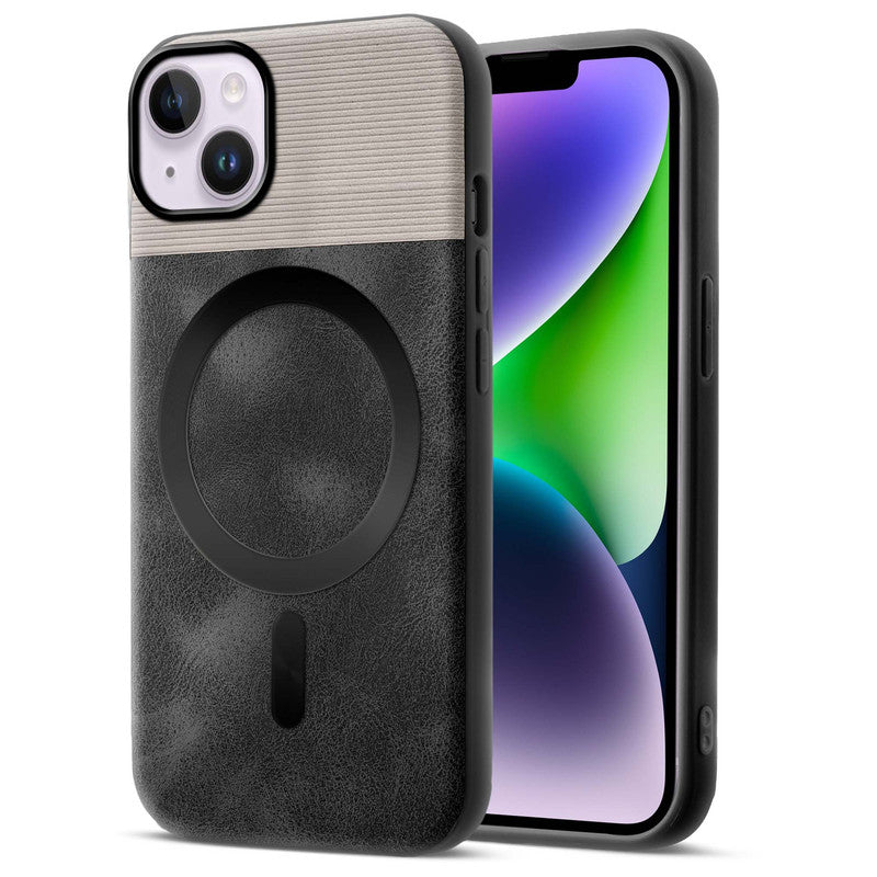 Smooth PU Leather MagSafe Back Cover for Apple iPhone 14 Plus
