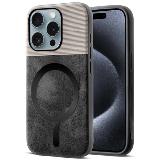 Smooth PU Leather Back Cover for Apple iPhone 15 Pro , MagSafe Support & Soft Fabric Inside