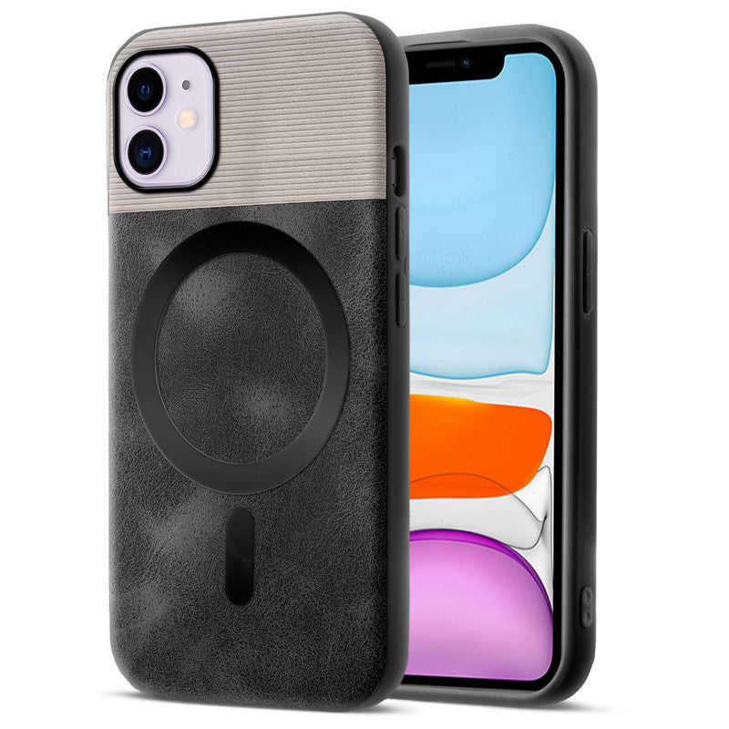 Smooth PU Leather MagSafe Back Cover for Apple iPhone 11
