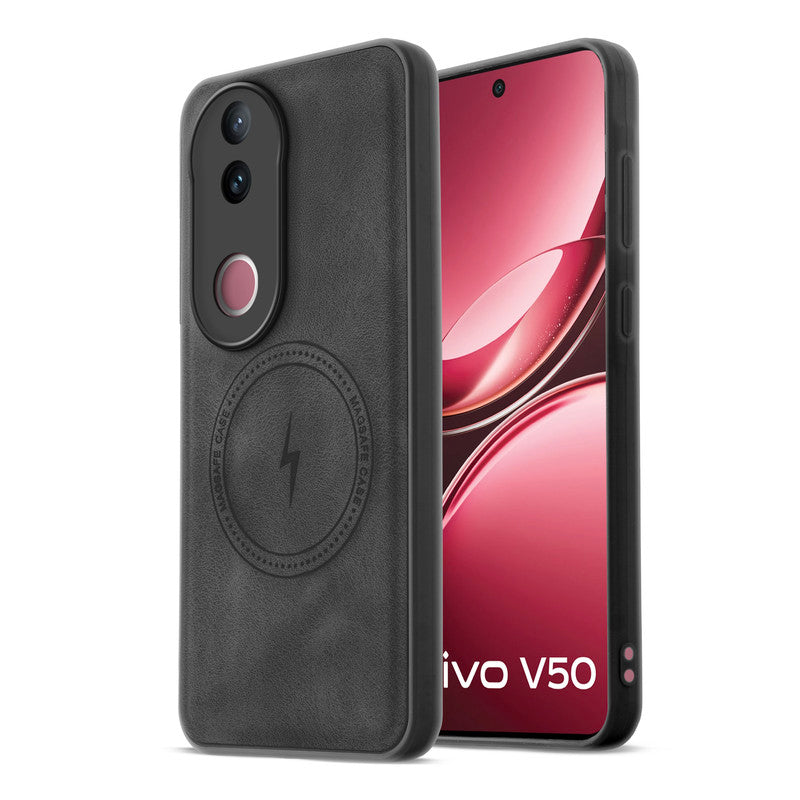 Refined PU Leather Case for Vivo V50 5G , with Support for MagSafe & Wireless Accessories