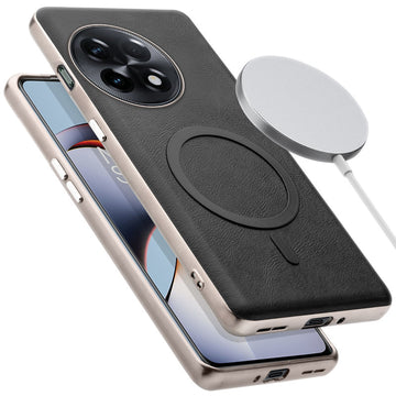 Premium Faux Leather Wireless Charging Support Compatible Case for OnePlus 11R 5G With Metal Finish Edges