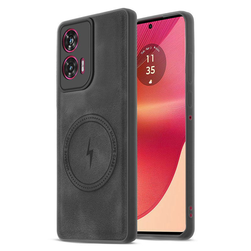 Refined PU Leather Case for Motorola Moto Edge 50 Fusion 5G , with Support for MagSafe & Wireless Accessories