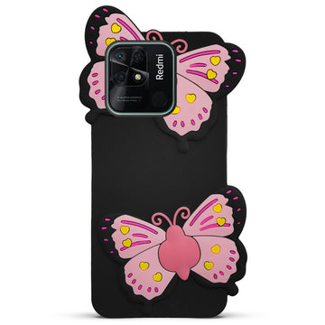 3D Vibrant Butterfly Silicone Phone Case For Redmi 10C