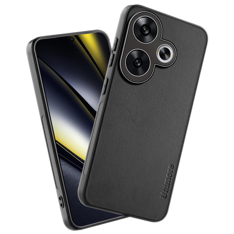 Unimore Leather Hard Case with Shiny Camera Protection For Poco F6 5G