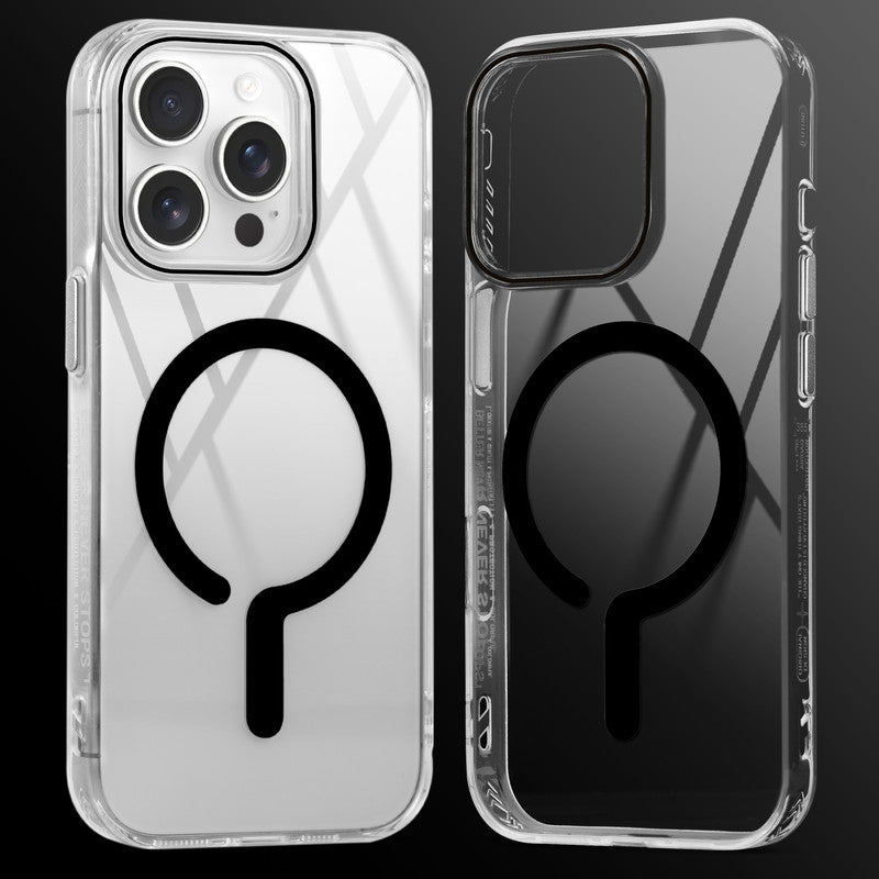 Crystal Clear Airbag Bumper MagSafe Compatible Back Case For Apple iPhone 14 Pro with Metal Finish Buttons