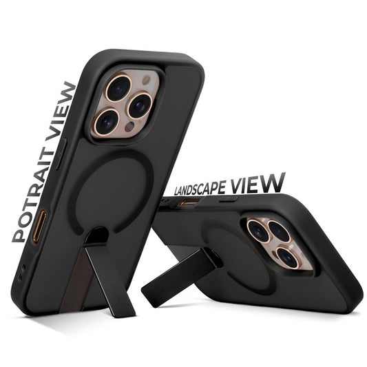 3-in-1 Frosted Back Case for Apple iphone 16 Pro Max with Magnetic Support, Vertical Stand & Silicone Grip