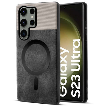 Smooth PU Leather Back Cover for Samsung S23 Ultra 5G , MagSafe Support & Soft Fabric Inside