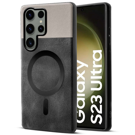Smooth PU Leather Back Cover for Samsung S23 Ultra 5G , MagSafe Support & Soft Fabric Inside