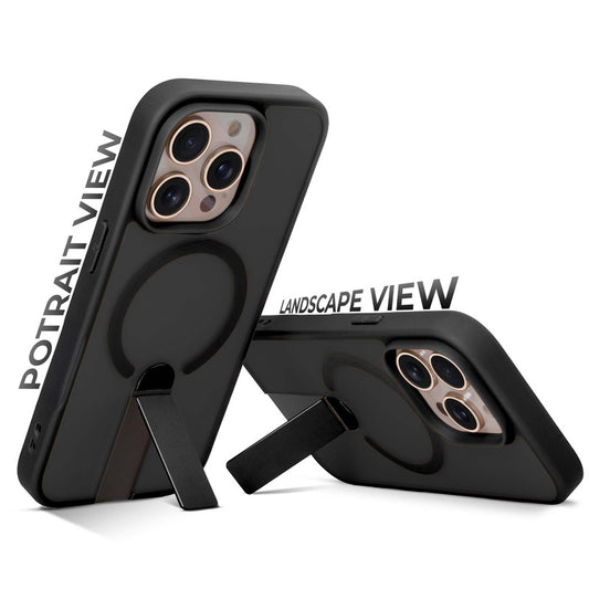 3-in-1 Frosted Back Case for Apple iPhone 15 Pro with Magnetic Support, Vertical Stand & Silicone Grip