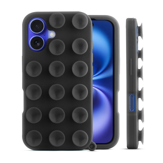 Glossy Colorful Liquid Silicone Comfort Grip Suction Case for Apple iPhone 16 with Soft Touch Matte Finish & Built in Suction Pads