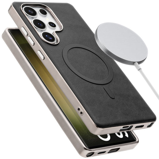 Premium Faux Leather MagSafe Compatible Case for Samsung S23 Ultra 5G With Metal Finish Edges