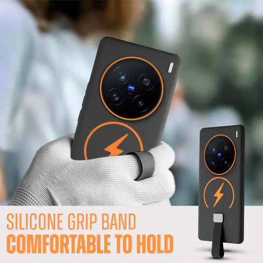 Compact and Stylish Silicon Finish Hard Cover For Vivo X200 Pro 5G with Integrated Grip Strap & MagSafe Charging Support