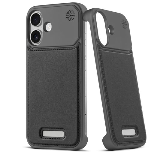 Elegant Designed Metallic Finish Leather Bracket Case For Apple iPhone 16