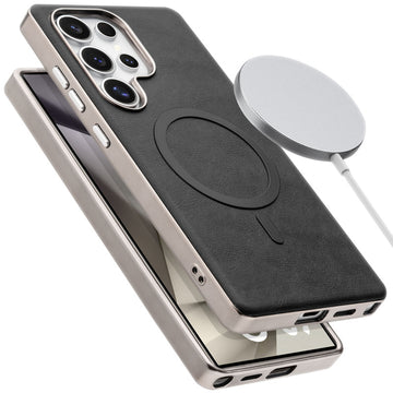 Premium Faux Leather MagSafe Compatible Case for Samsung S24 Ultra 5G With Metal Finish Edges